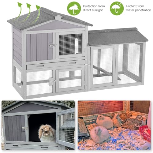 GUTINNEEN Chicken Coop Hen House with Run Outdoor Rabbit Cage Indoor Bunny Hutch with Waterproof Roof Poultry Cage,Rabbit Hutch with No Leakage Pull Out Tray (Two Sets) - color: Combination-Grey