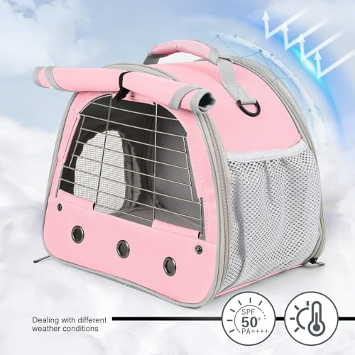 Portable Small Animal Carrier Bag with Metal Fence for Great Ventilation, Pet Travel Carrier Cage for Guinea Pigs Hamster Rabbit Bunny Squirrel Tortoise Sugar Glider - color: Pink