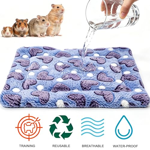 2 Pcs Guinea Pig Bed 9"x13" 2 Colors Waterproof Washable Soft Fleece Pee Pad Cage Liner Small Animal Bedding Warm Mat Reusable Cozy Sleeping Surface for Syrian Hamster Hedgehog Sugar Glider