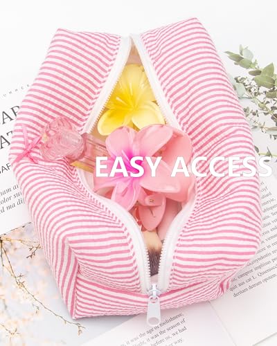 PAZIMIIK Cozy Makeup Bag for Women,Zipper Cosmetic Pouch,Stripe Candy Pink | Soft Cosmetic Organizer for Makeup,Skincare,Toiletries,Daily Beauty Essentials,Purse,On-the-Go,Bridesmaid Gifts - color: Stripe Candy Pink