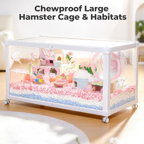 Mini&moe Hamster Cage - Large Rat Cage 39.4 Inch Chew Proof Small Animal Habitat with Removable Wheels, Acrylic Guinea Pig Cages for Dwarf Syrian Hamster, Gerbil, Mouse, Chinchilla, Reptile - size: 39.4"L x 19.7"W x 19.7"H