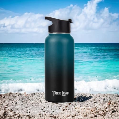 Travel Water Bottle with Carrying Bag, 3 Lids (Spout, Straw, Flip), and Bottle Brush; Leak Proof, Quality, Vacuum Insulated, Stainless Steel (Cascade Shadow, 32 oz) - color: Cascade Shadow, size: 32 Ounces
