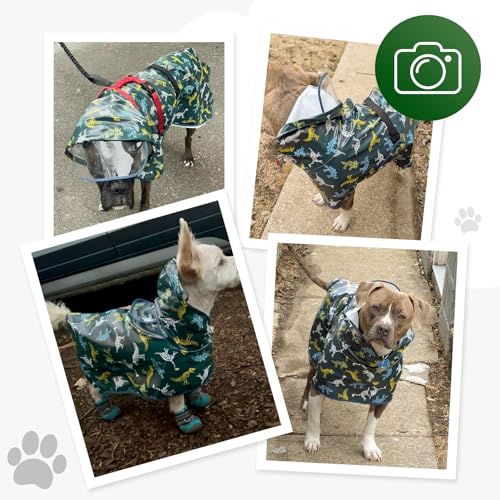 Dog Raincoat,Dog Rain Jacket Poncho with Hood and Leash Hole(Dinosaur,5XL) | Windproof,Waterproof,Leash Loop,Adjustable,Dinosaur Design - color: Green, size: 5XL(55-66lbs)