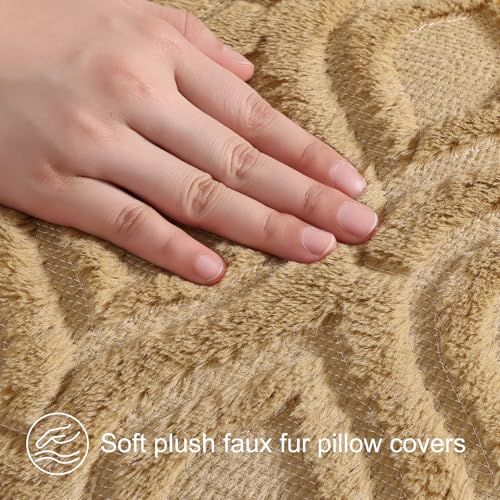 decorUhome Faux Fur Light Brown Khaki Throw Pillow Covers 16x16 Set of 2 | Plush Solid Fall Couch Pillow Covers, Accent Modern Farmhouse Neutral Decorative Soft Pillow Cases for Sofa Bed Living Room - color: Light Brown Khaki, size: 16" x 16" (Pack of 2)