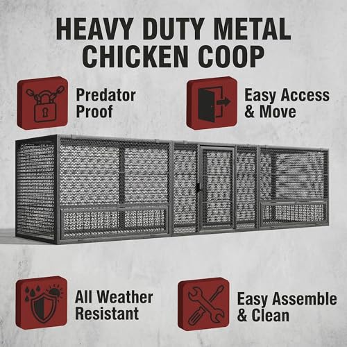 83 Inch Heavy Duty Metal Chicken Coop, Large Portable Chicken Cage with Lockable Feeding Doors and Top Access, Outdoor Rabbit Hutch for Chickens Ducks Geese Bunnies - size: 83.0"L x 27.6"W x 24.0"H