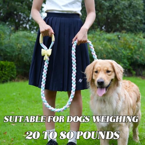 4FT Heavy Duty Braided Rope Dog Leash, Soft Cotton Design with Locking Clip for Medium & Large Dogs – Ideal for Walking & Training (Butterflies) - color: Butterflies