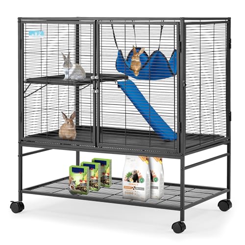 HABUTWAY 40''H Large Metal Rolling Ferrets Cage, 2-Tiers Small Animal Cages, Cage for Rats/Chinchillas, 0.5'' Bar Spacing for Ferret,Small Animal Cage w/Removable Ramp & Platform - size: 36.0"L x 23.0"W x 39.0"H