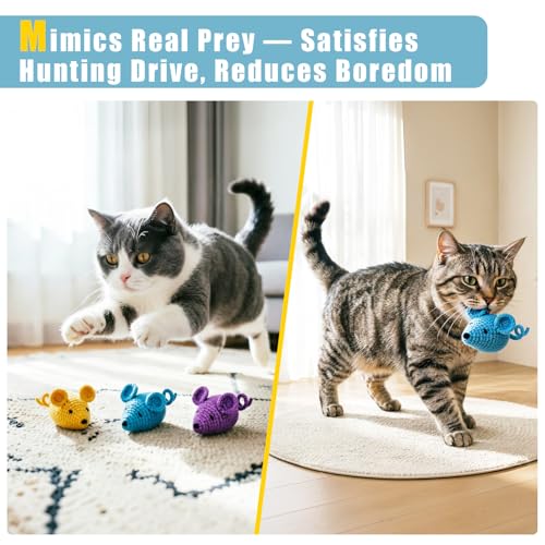 Retro Shaw Cat Toys Mice, Catnip Toys Mouse for Indoor Cats, 3 Pack | Hand Crocheted Knitting, Durable Wool Yarn Material, Soft and Textured Catnip Chew Toys Safe Teeth Cleaning - style: Cat Toys Mice-3