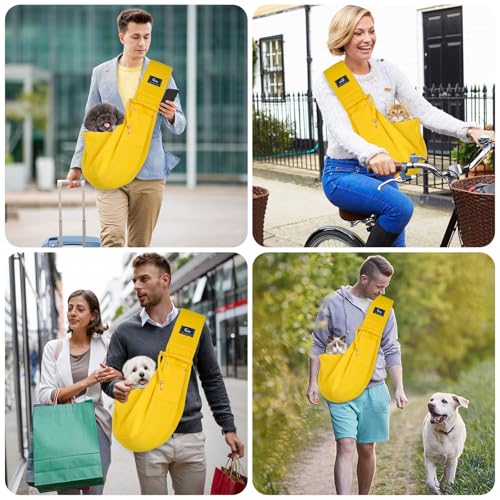 Dog and Cat Sling Carrier - Hands Free Reversible Pet Papoose Bag - Soft Pouch and Tote Design - Suitable for Puppy, Small Dogs Cats Outdoor - color: Yellow