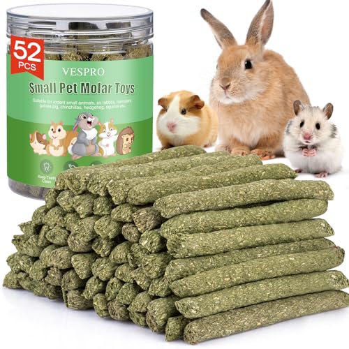 52Pcs Rabbit Chew Sticks, Guinea Pig Toys, Natural Timothy Hay Teeth Stick | Timothy Grass Molar Teeth Stick, Guinea Pig Timothy Hay, Chew Toys for Bunny, Rabbits, Hamsters, Small Animals Treats - size: 52P-Green-Set