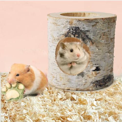 Dwarf Hamster Wood Tunnel,Hollow Trunk Hole Mice Tube Gerbil Cage Accessories for Chewing Climbing Small Animal Natural Birch Hideout