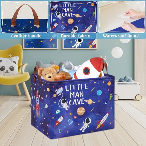 Astronaut Nursery Basket Laundry Hamper,Space Storage Basket with Inspirational Quotes, Planets Boy Room Decor Toy Box, Rectangular Rockets Clothes Book Toy Storage Bin (Blue) - color: Blue