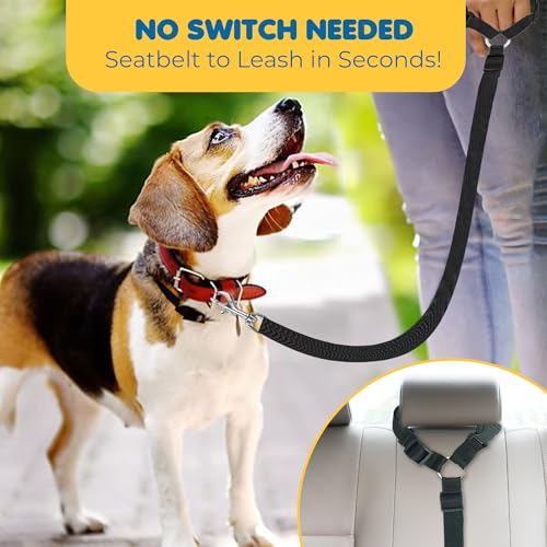 SunGrow Dog Seatbelt & Leash, Universal Vehicle Seatbelt Harness for Car Headrest, Pet Travel Essential, Adjustable Lead, Black Nylon, 19”-31” & 14-19” x 17-30”, 2 Pcs. Per Pack - color: Black Adjustable Seatbelt & Leash