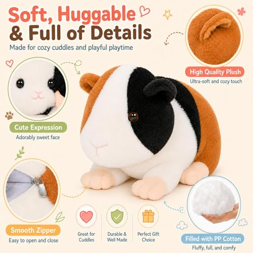 Guinea Pig Plush with 4 Babies, 19.7" Stuffed Animal Family Set | 5Pcs Guinea Pig Plush Toy Family, 1 Mommy Plush with 4 Babies, Zipper Belly Storage, Hide-and-Seek Play, Soft Gift for Kids - style: Guinea pig
