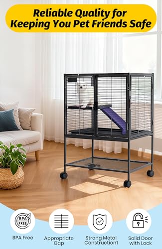 Multi-Level Metal Small Animal Cage, Removable Tray & Ramp, Lockable, BPA-Free, Indoor/Outdoor Use,for Ferrets, Hamsters, Chinchillas, Rabbits, Guinea Pigs, Hedgehogs, Gerbils - size: 24''Lx17''Wx34''H