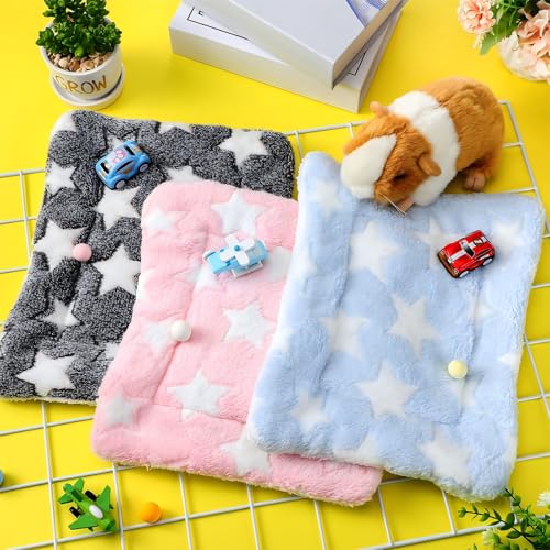 Jetec 3 Pcs Guinea Pig Beds, Fleece Small Animal Mats, Star, Blue | 10 x 11 in Soft Double Sided Fleece Pad for Rabbit, Hamster, Chinchilla, Rat, Warm Hideout, Cozy Small Animal Cage Bed - color: Blue, size: Fleece, style: Star