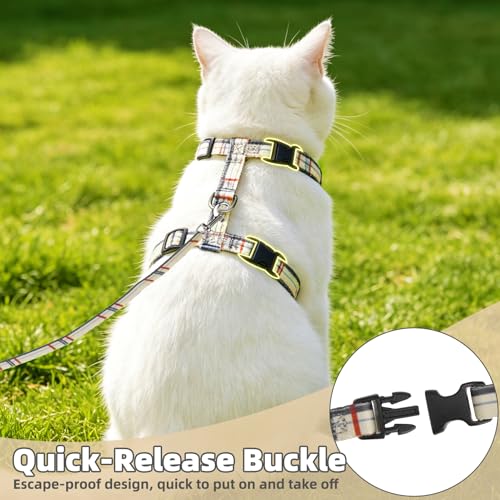 PUPTECK Adjustable Cat Harness and Leash Set Escape Proof Kitten Strap Collar for Walking Travel, Beige Plaid - color: Beige(Plaid), size: Small