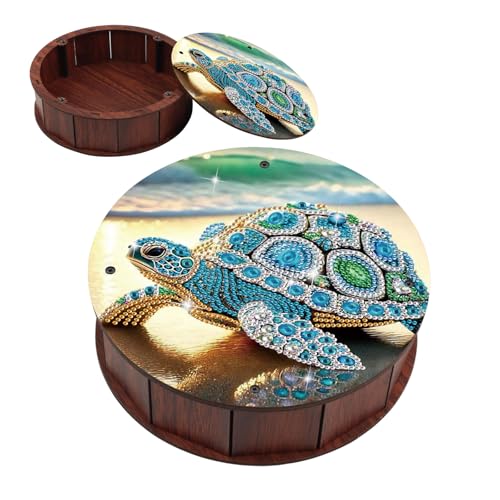 JISHSHAY Diamond Art Candy Box Sea Turtle Diamond Painting Wooden Snack Box Animal Gem Painting Storage Case Gem Art Organizer Case Embroidery Kit Mosaic Kits for Adults Storage Containers with Lid - color: Sea Turtle 1