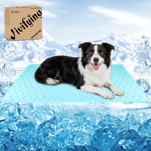 Vivifying Cooling Mat for Dogs, 40" x 30" Waterproof Reversible Dog Cooling Mat with Ice Silk, Thick & Durable Summer Blanket for Sofa, Bed, Crate, Car Seat (Blue) - size: X-Large