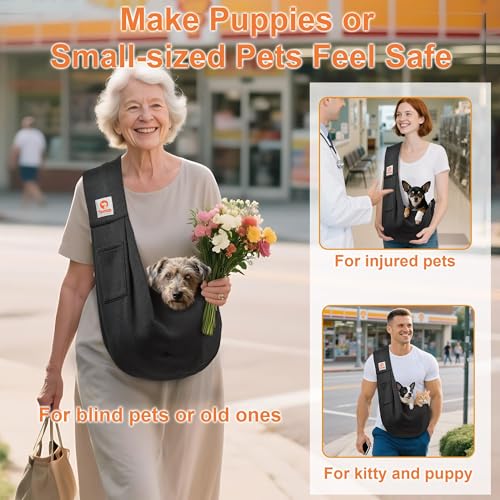 Tomkas Small Dog Sling Carrier - Classic Pocket & Classic Strap - Wrap Carrier - for 3-10 lbs Pets(Black) - color: Black