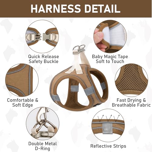 GAMUDA Small Pet Harness Collar and Leash Set, Step in No Chock No Pull Linen Fabric Soft Mesh Dog Vest Harnesses Reflective for Dogs Puppy Cats Kitten Rabbit (Brown, XXS) - color: Brown, size: XXS