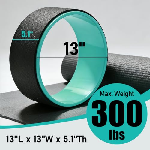 NGT Yoga Wheel 13 inch Yoga Wheel for Back Pain Strongest and Most Comfortable Dharma Yoga Prop Wheel with Free Yoga Bands - color: black-green