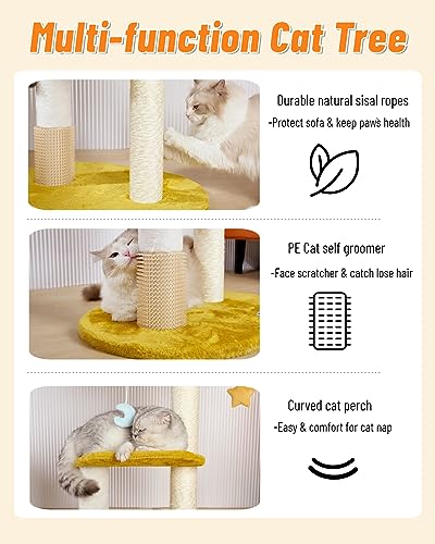 Cloud Cat Tree, 31.5in Multi-Level Indoor Cat Tower with Scratching Posts, Viewing Perch, Removable & Washable Cushions, Cat Activity Tree with Dangling Toy | Removable & Washable Cat Bed, Cat Activity Tree, Cute Dangling Toys, Easy To Clean, Stable Struc