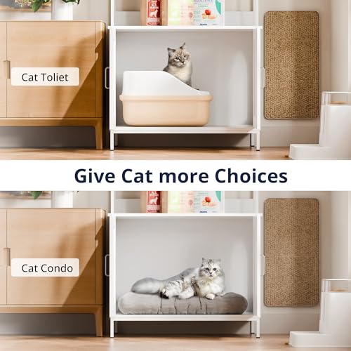 Cozy Castle Cat Litter Box Enclosure with Storage, 57'' Hidden Cat House Furniture, Wooden Cat Cabinet with Shelves & 4 S-Hooks, Indoor Cat Litter Box Organizer, White - color: White