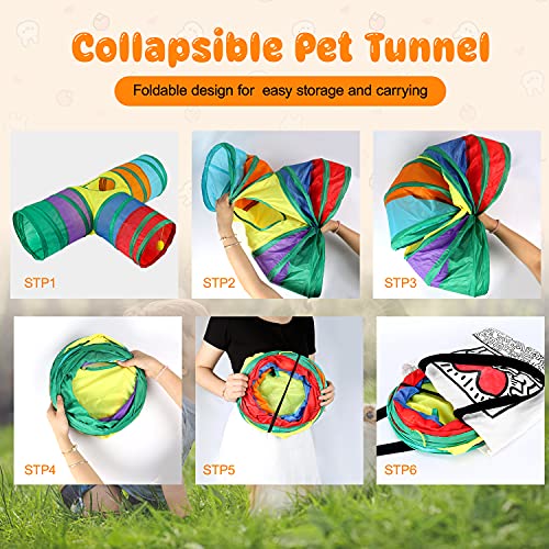 BWOGUE Bunny Tunnels & Tubes Collapsible 3 Way Bunnys Hideout Small Animal Activity Tunnel Toys for Dwarf Rabbits Guinea Pigs Kitty - color: Rainbow