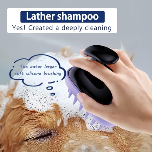 All-purpose Dog Shampoo Bath Brush,Pet Grooming & Soothing Massage Silicone Brush,Fits Ergonomically in the Hand for Long Short Haired Dogs and Cats(Black Purple) - color: Black Purple