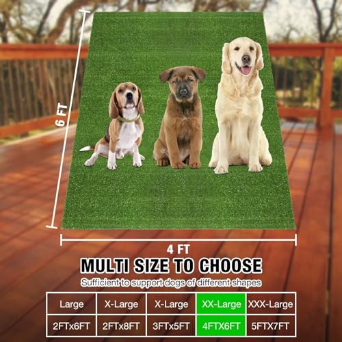 GLOBREEN Artificial Grass Pad for Dogs Potty, 4FTX6FT Pets Fake Grass Pee Pads, Turf Grass Rug Patio Balcony Yard Indoor Outdoor Use - size: 4FTX6FT