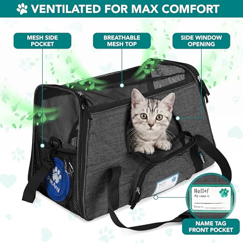 PetAmi Airline Approved Pet Carrier Cats Small Dogs, Large Heather Charcoal | Soft Sided TSA Travel Bag, Sherpa Bed, Breathable Mesh Ventilation, Collapsible Bowl, Fits Under Seat, Up to 18 lbs - color: Charcoal, size: Large - 19.5"L x 10.2"W x 12"H