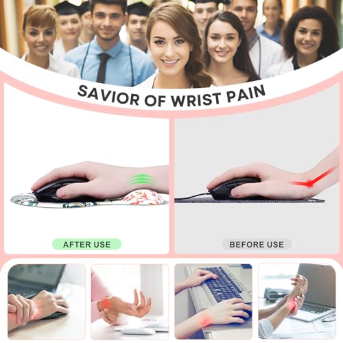 JIKIOU Ergonomic Mouse Pad with Gel Wrist Rest 2Pack, Portable Small Flower | Upgraded-Prevent Gel Leakage, Ergonomic Design for Pain Relief, Cooling Gel filled, Smooth Lycra Surface, Non-Slip PU Base - color: 08White-Flowers