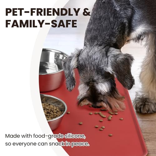 VIVAGLORY Pet Food Mat Flexmat Dog Bowl Mat, S, Burgundy | Non Slip Silicone for Pet Kitten & Doggy, Placemat with Lip for Floor - color: Burgundy, size: S (18.9 x 11.8in)