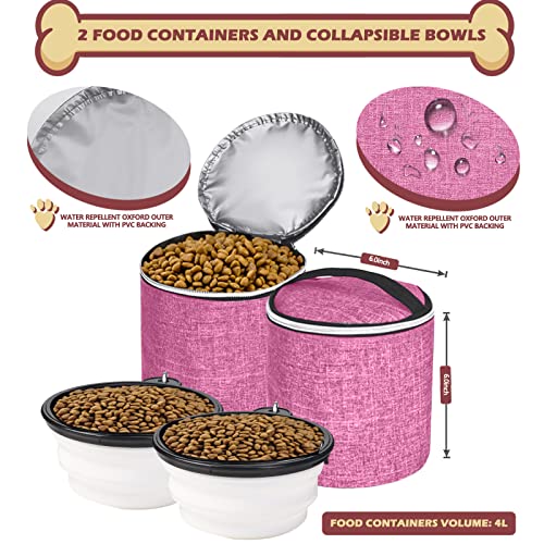 BAGLHER丨Dog Travel Bag Backpack, Airline Approved Pet Supplies Backpack, Dog Travel Bag with 2 Silicone Collapsible Bowls and 2 Food Baskets Pink - color: Pink