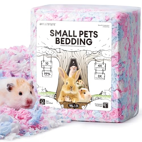 BUCATSTATE Hamster Bedding 15L, Truly 99% Dust-Free Small Animal Paper Bedding Odor Control, Cozy Hamster Litter for Rabbit Rat Syrian Dwarf Hamsters Gerbils (Cotton Candy) - color: Cotton Candy, size: 15L