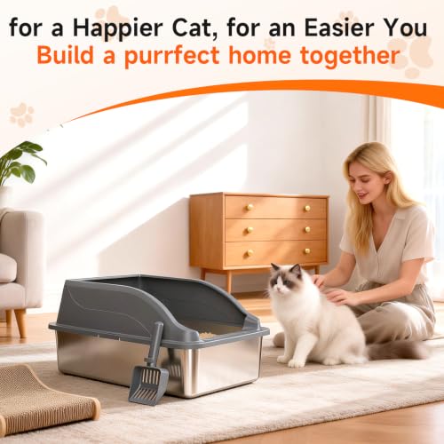 L2 Stainless Steel Litter Box (Dark Grey XL) - color: Dark Grey XL