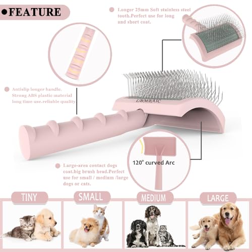 Dog Slicker Brush for Poodles Doodles Fluffy Deshedding Loose Hair. | Super Dense Soft Slicker Brush for Dogs,Grooming Brush for Matted Long Thick Curly Fur,Fluff Shedding Tangles Knots.25mm. - color: pink