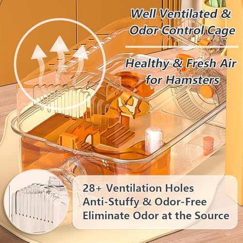 8-in-1 Dwarf Hamster Cage, No Assembly Full Transparent, Small Desktop/Breeding/Nursery Cage, 16.93×11.81×9.45 in, Fits Small Space/Kid’s Room, for Dwarf & Baby Hamsters - color: Pink, size: M
