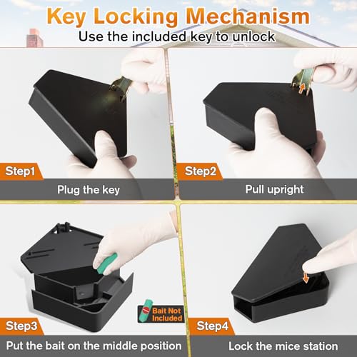 Anblak Mouse Station with Keys Black 6 Pack, Key Required Mouse Stations, Mice Stations, Keeps Children and Pets Safe Indoor & Outdoor - color: Black, size: 6 pack