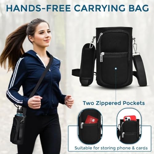 Travel Water Bottle with Carrying Bag, 3 Lids (Spout, Straw, Flip), and Bottle Brush; Leak Proof, Quality, Vacuum Insulated, Stainless Steel (Black, 32 oz) - color: Black, size: 32 Ounces