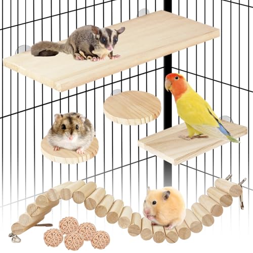 Hamster Suspension Bridge Toy，Small Animal Climbing Toys,Chinchilla Cage Natural Wood Flexible Platform Toy,Suitable for Hamsters, Chinchillas, Guinea Pigs, Birds, Small Animals - color: S-4P