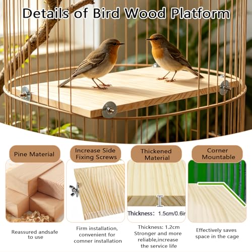 NICENEEDED Bird Perch Stand Platform, Natural Wooden Small Animals Cage Accessories, Rectangle Stand Perch Shelf for Conure Chinchilla Parakeet Budgie Cockatiel (20 x 33cm)