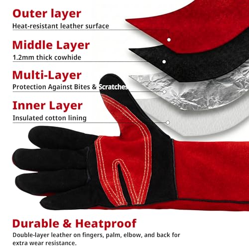 vclpower Animal Handling Gloves Size XL Fit for Men & Large Hands Bite Proof Double Leather Reinforced Padding Dog,Cat Scratch,Bird Handling Falconry Gloves Grabbing Reptile Squirrel Snake Bite 16in | Size XL Fit for Men & Large Hands - size: XL