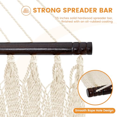 Lazy Daze XL Handwoven Caribbean Rope Hammock, 2+ Person Hammock | 13FT Polyester Outdoor Hammock with Spreader Bars & Straps & Carabiners, 500lbs Capacity for Outside, Patio, Gream - color: Gream