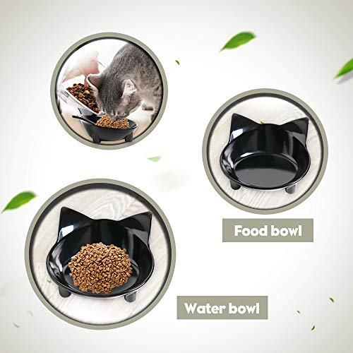 Pets Dog Cat Food Bowl – Non-Slip Wide, Shallow Pet Dish for Whisker Fatigue Relief, Safe for Puppies & Rabbits - color: Black+Grey