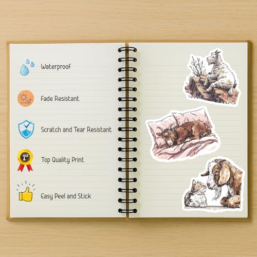 100 PCS Goat Stickers Pack – Waterproof Vinyl Decals for Water Bottles, Laptops, Phones, Notebook, Cars – Cool Vibrant Graphics for Goat Enthusiast - color: Goat
