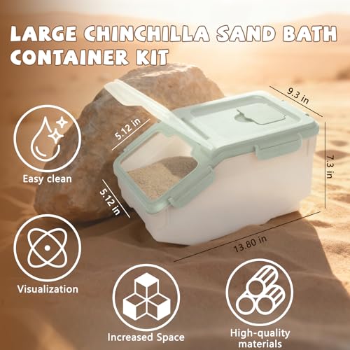 Extra Large Chinchilla Sand Bath Container Kit, Plastic Chinchilla Dust Bath House with Wash and Care Accessories, Dust Bathtub for Hamster Hedgehog Guinea Pig and Other Small Animals - color: Green