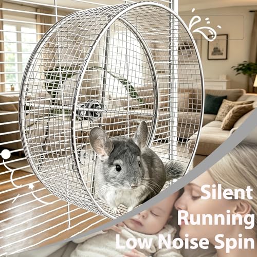 11.8" Silent Chinchillas Wheel Stainless Steel Chinchilla Exercise Wheel | Quiet Running Wheel for Chinchilla Hamster Rodent Wheel for Syrian Hamsters,Sugar Gliders,Hedgehogs,Squirrels and Small Pets