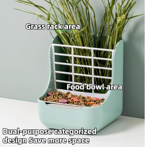 Rabbit Hay Feeder Guinea Pig Feeder, 2 in 1 Automatic Small Animal Food Bowl Feeding Cage Accessories 5.91''L x 6.69''W x 7.09''H (Pink) - color: Pink
